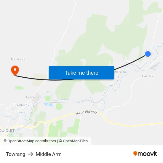Towrang to Middle Arm map