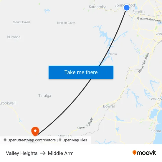 Valley Heights to Middle Arm map