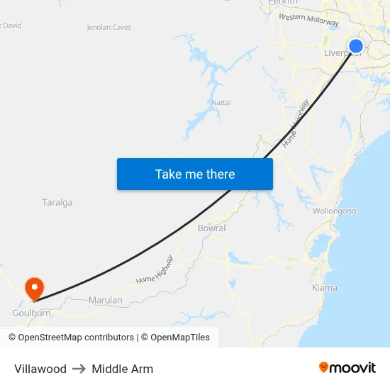 Villawood to Middle Arm map
