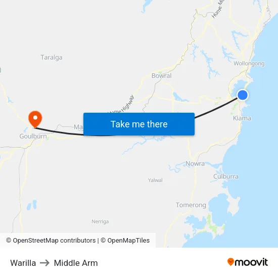 Warilla to Middle Arm map