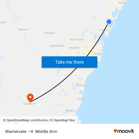 Warnervale to Middle Arm map