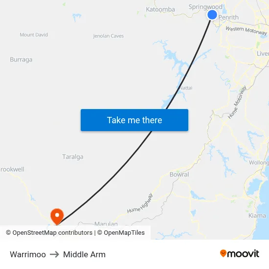 Warrimoo to Middle Arm map