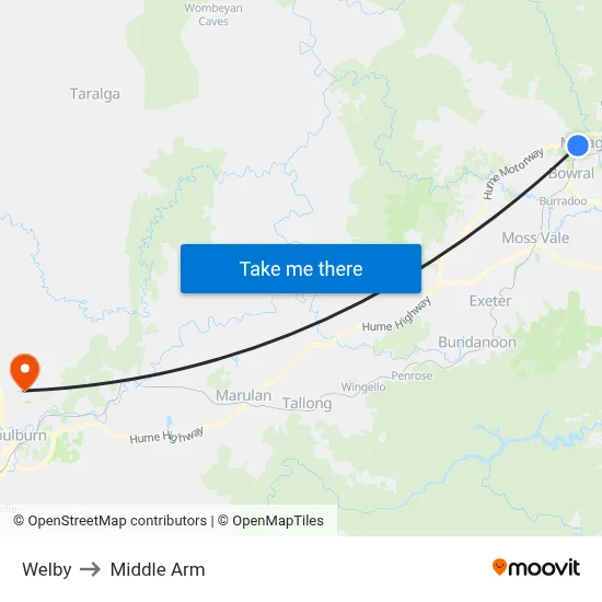 Welby to Middle Arm map