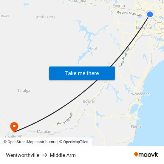 Wentworthville to Middle Arm map