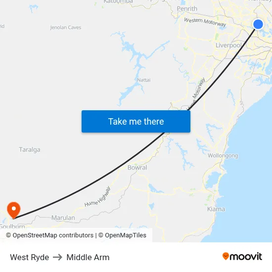 West Ryde to Middle Arm map