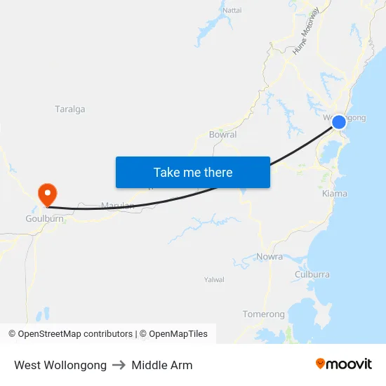 West Wollongong to Middle Arm map