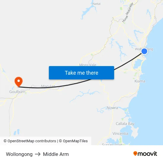 Wollongong to Middle Arm map