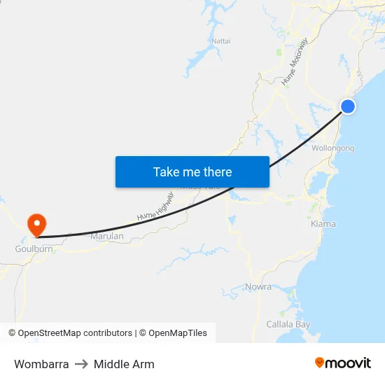 Wombarra to Middle Arm map