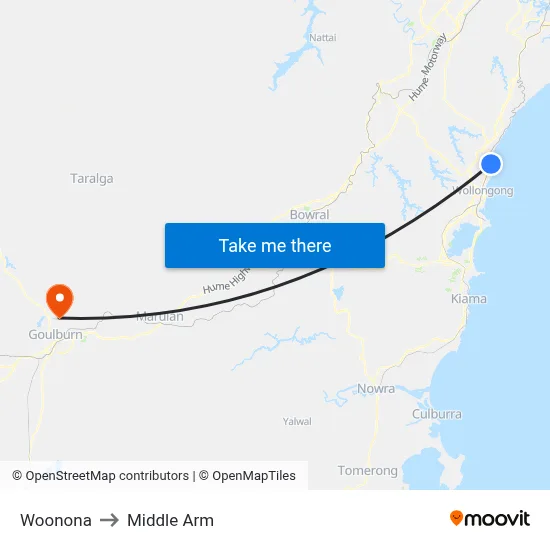Woonona to Middle Arm map