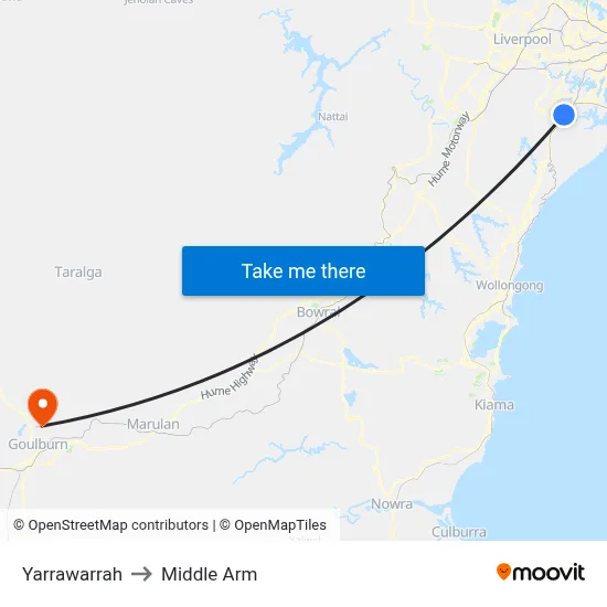 Yarrawarrah to Middle Arm map