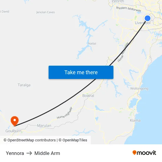 Yennora to Middle Arm map