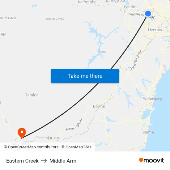 Eastern Creek to Middle Arm map