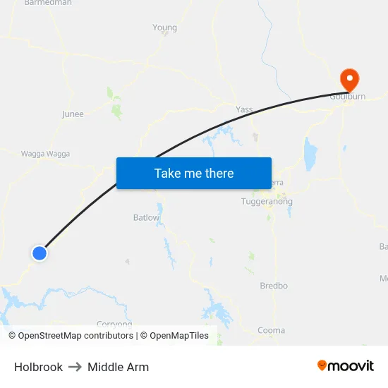 Holbrook to Middle Arm map