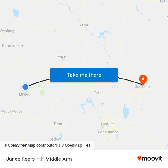 Junee Reefs to Middle Arm map