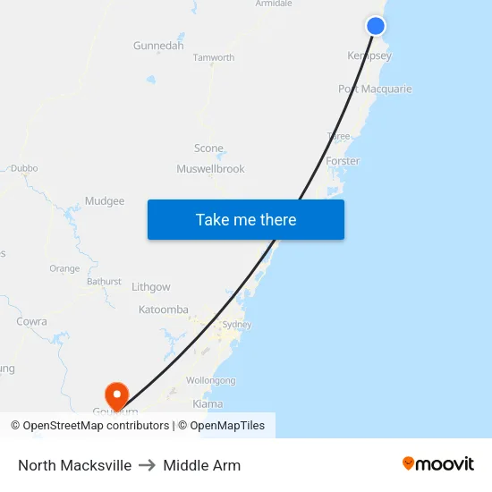 North Macksville to Middle Arm map