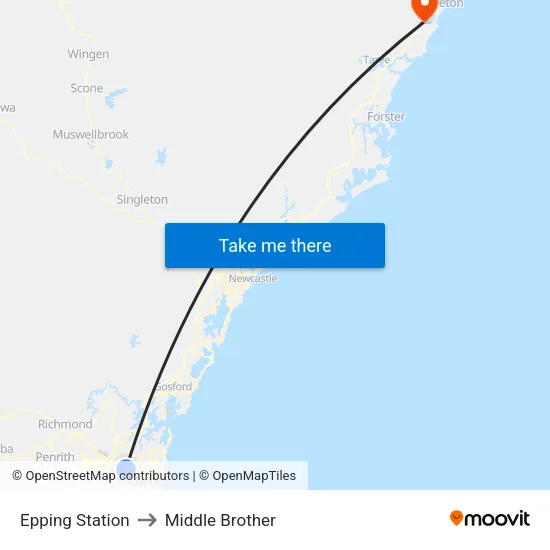 Epping Station to Middle Brother map