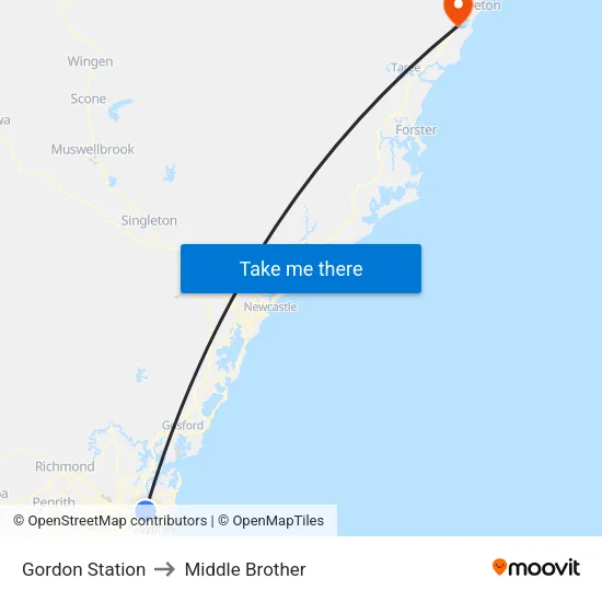 Gordon Station to Middle Brother map