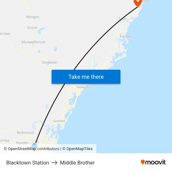 Blacktown Station to Middle Brother map