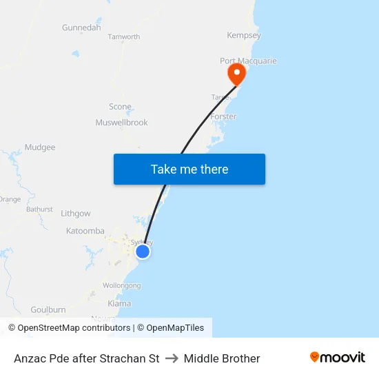 Anzac Pde after Strachan St to Middle Brother map