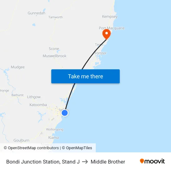 Bondi Junction Station, Stand J to Middle Brother map