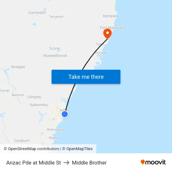 Anzac Pde at Middle St to Middle Brother map