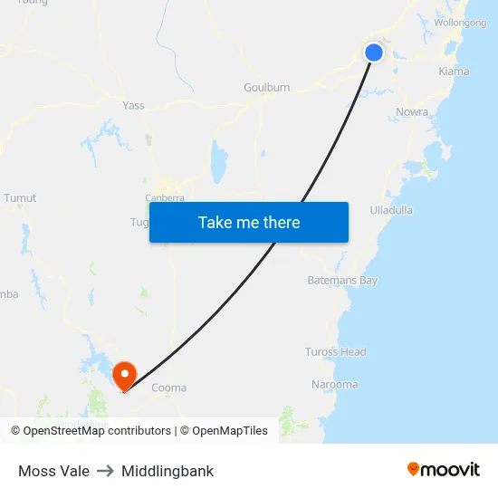 Moss Vale to Middlingbank map