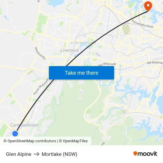 Glen Alpine to Mortlake (NSW) map