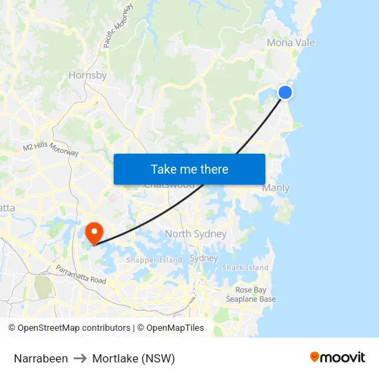 Narrabeen to Mortlake (NSW) map