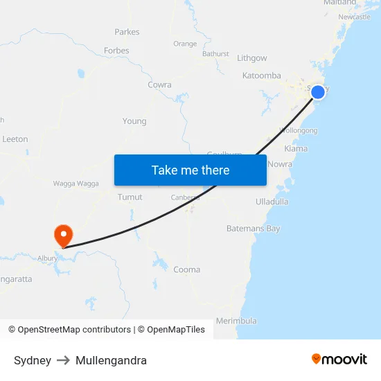 Sydney to Mullengandra map