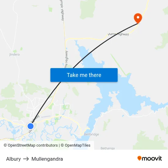 Albury to Mullengandra map