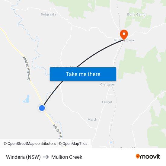 Windera (NSW) to Mullion Creek map