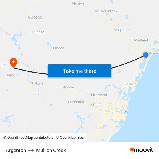 Argenton to Mullion Creek map