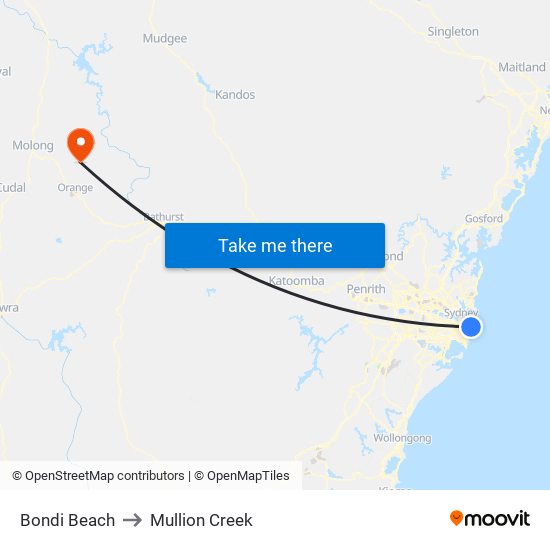 Bondi Beach to Mullion Creek map