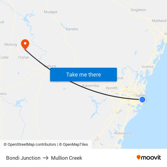 Bondi Junction to Mullion Creek map