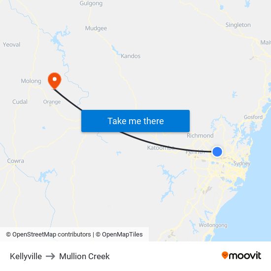 Kellyville to Mullion Creek map