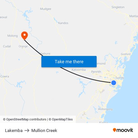 Lakemba to Mullion Creek map