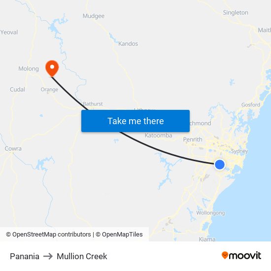 Panania to Mullion Creek map