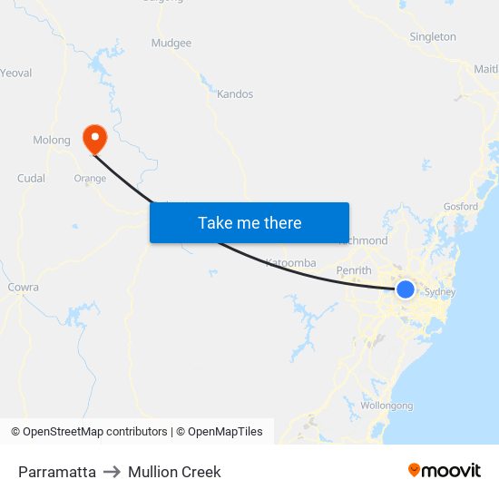 Parramatta to Mullion Creek map