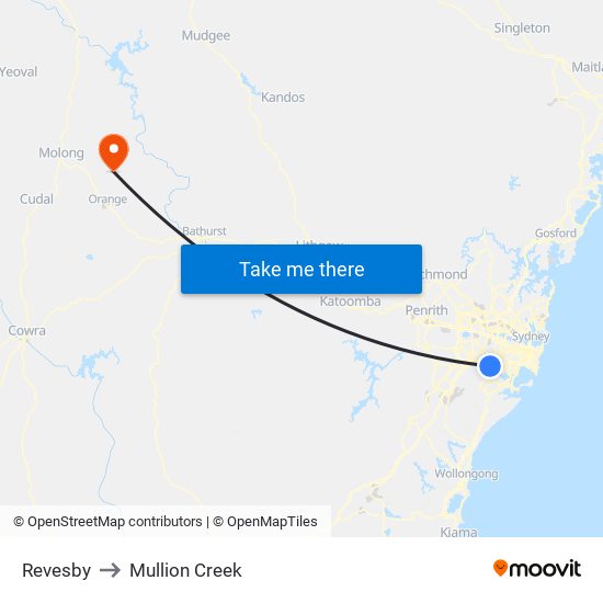 Revesby to Mullion Creek map