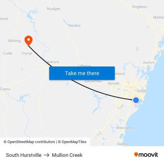 South Hurstville to Mullion Creek map