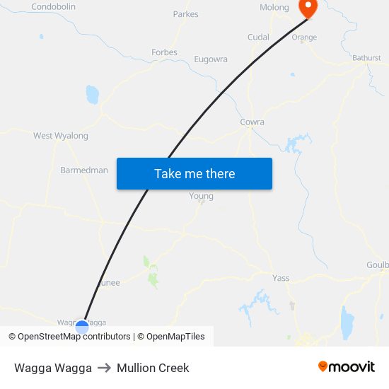 Wagga Wagga to Mullion Creek map