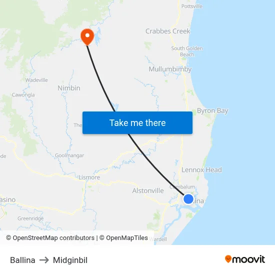 Ballina to Midginbil map