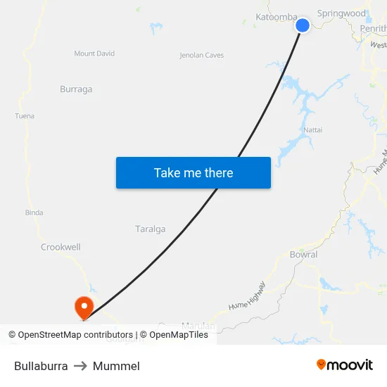 Bullaburra to Mummel map