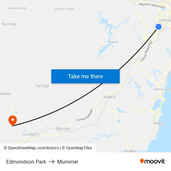 Edmondson Park to Mummel map