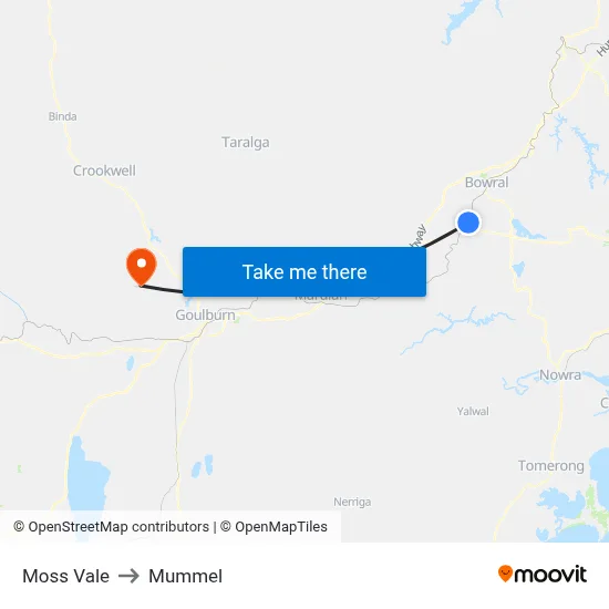 Moss Vale to Mummel map