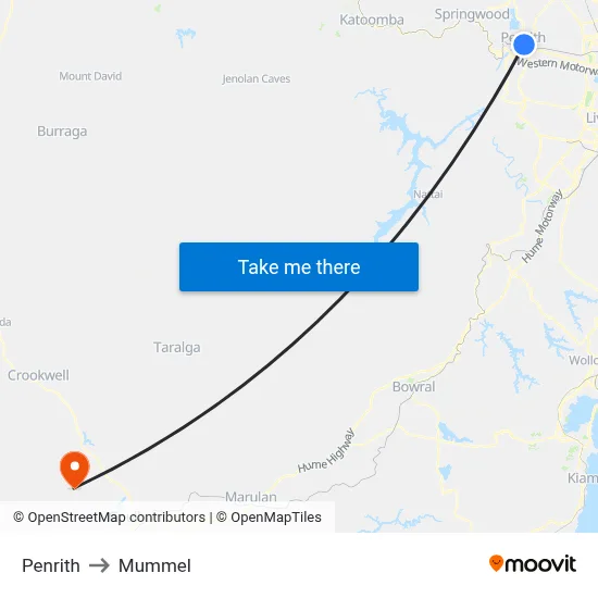 Penrith to Mummel map