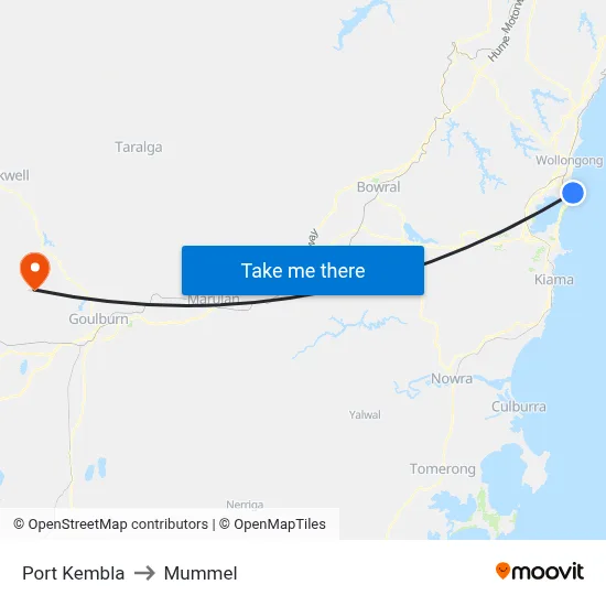 Port Kembla to Mummel map