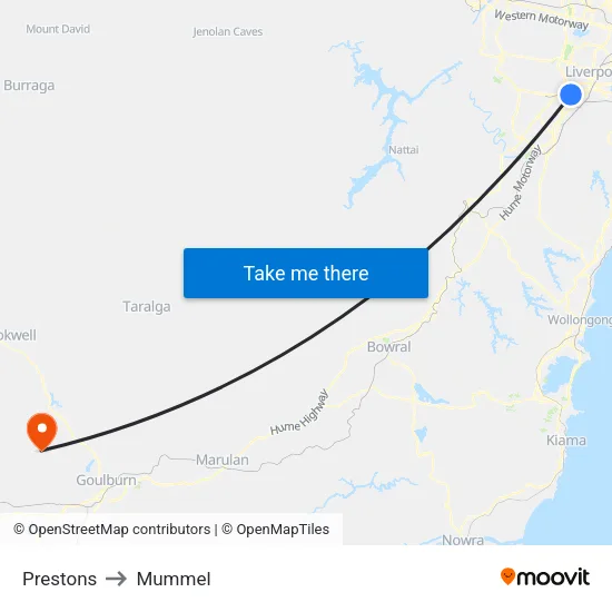 Prestons to Mummel map