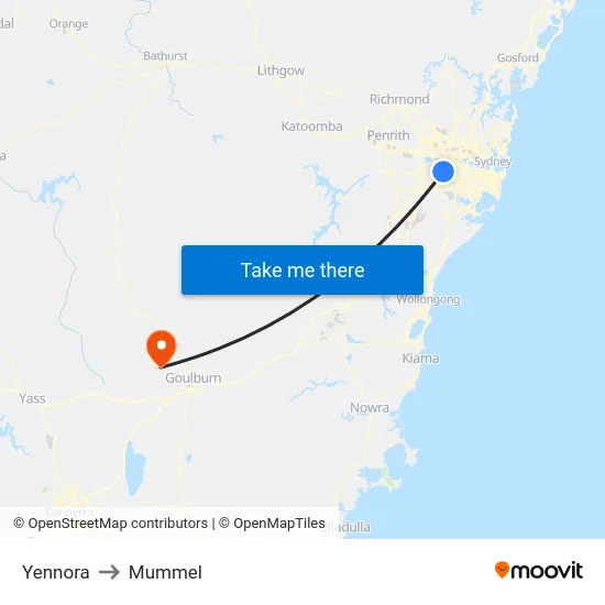 Yennora to Mummel map