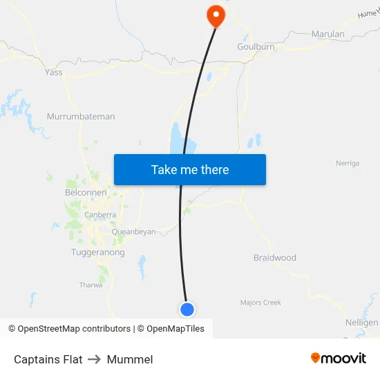 Captains Flat to Mummel map